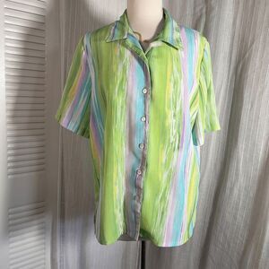 Alia Blouse Size 12 Vintage 90's Green Aqua Watercolor Statement Piece Top
